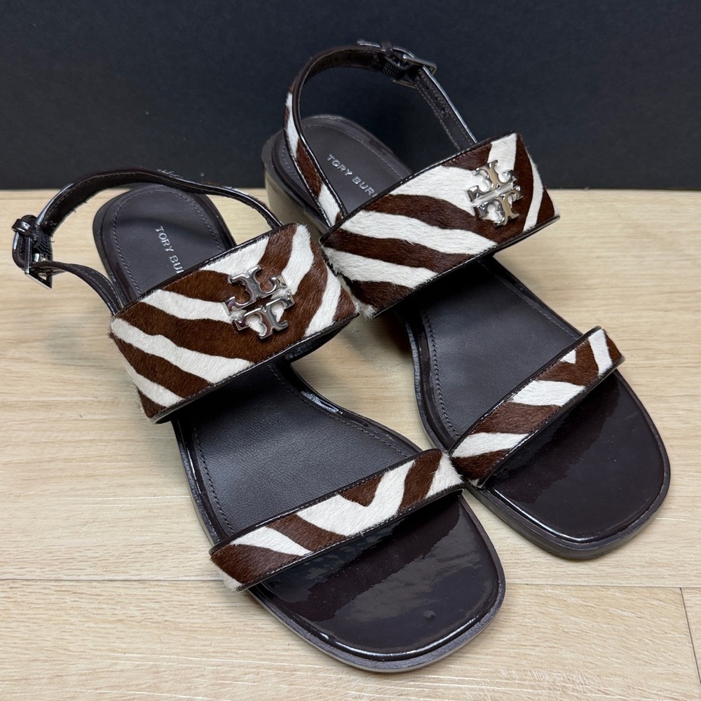 Tory Burch Everly Sandal in Zebra Calf Hair, SIZE 8 1/2